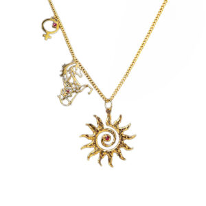Gold Necklace with Venus, Horse & Sun Pendants