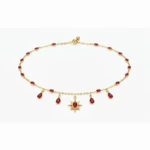 Gold Anklet with Ruby Gemstones